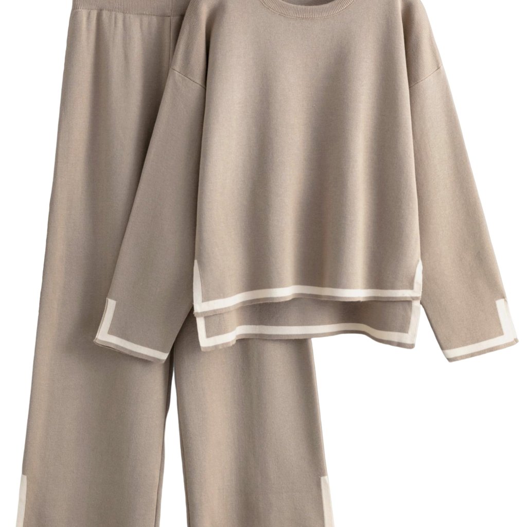 Long Sleeve Knit Sweater Top Wide Leg Pants Lounge Set